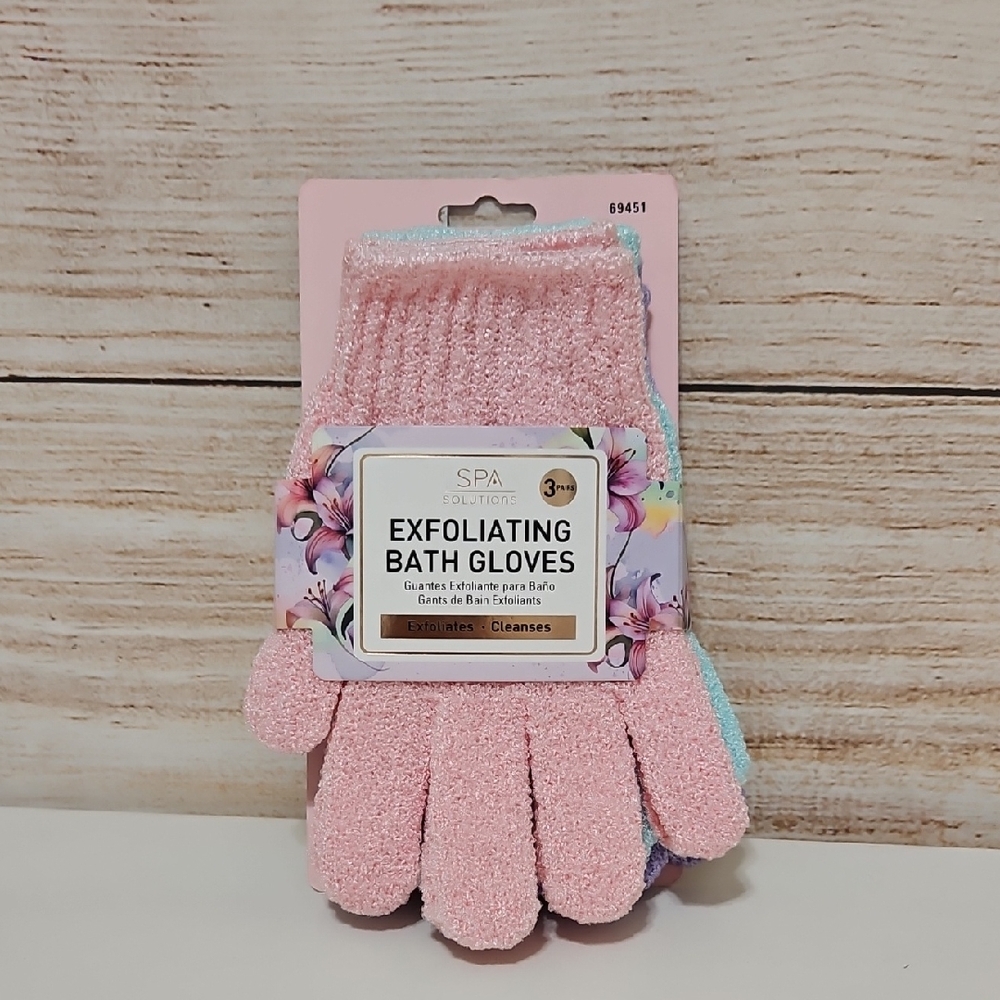 💜 Spa Solutions Exfoliating Bath Gloves 3 Pair